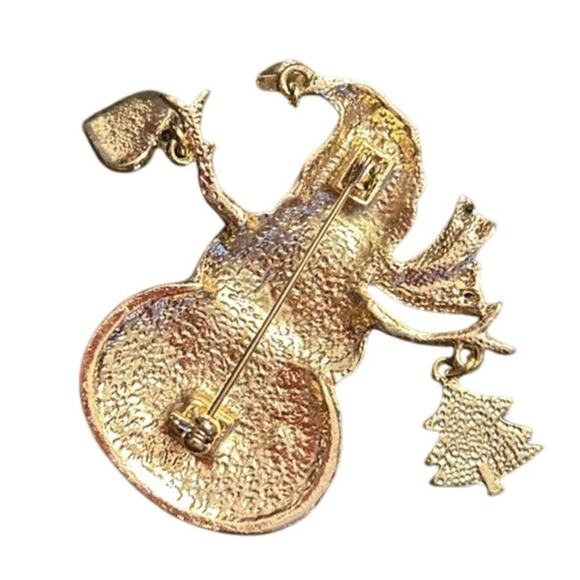 Snowman Christmas Brooch Pin Signed KC Kenneth Cole Glitter Dangle 2 In - Picture 4 of 4